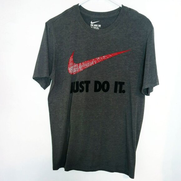 Nike Mens Medium Athletic Cut Gray Shirt Red Swoosh Just Do It Graphic Print - Picture 1 of 6